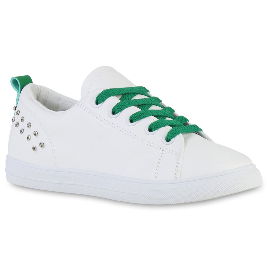 Damenschuhe Stiefelparadies | Damen Sneaker Low In Weiss Grun