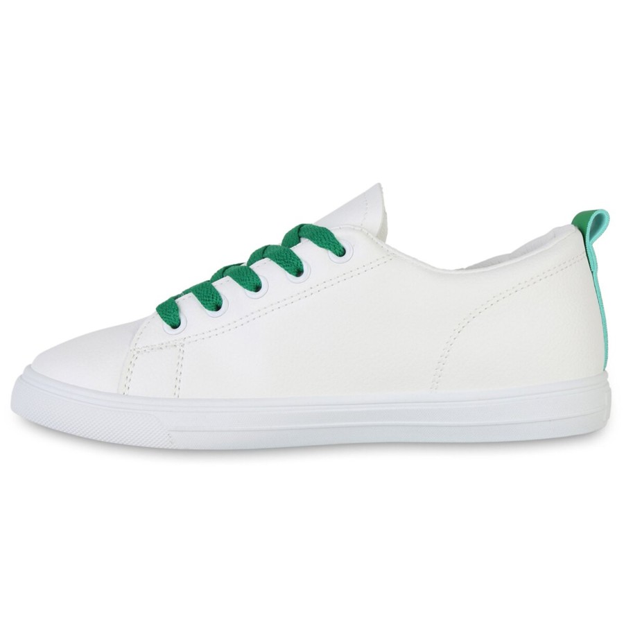 Damenschuhe Stiefelparadies | Damen Sneaker Low In Weiss Grun