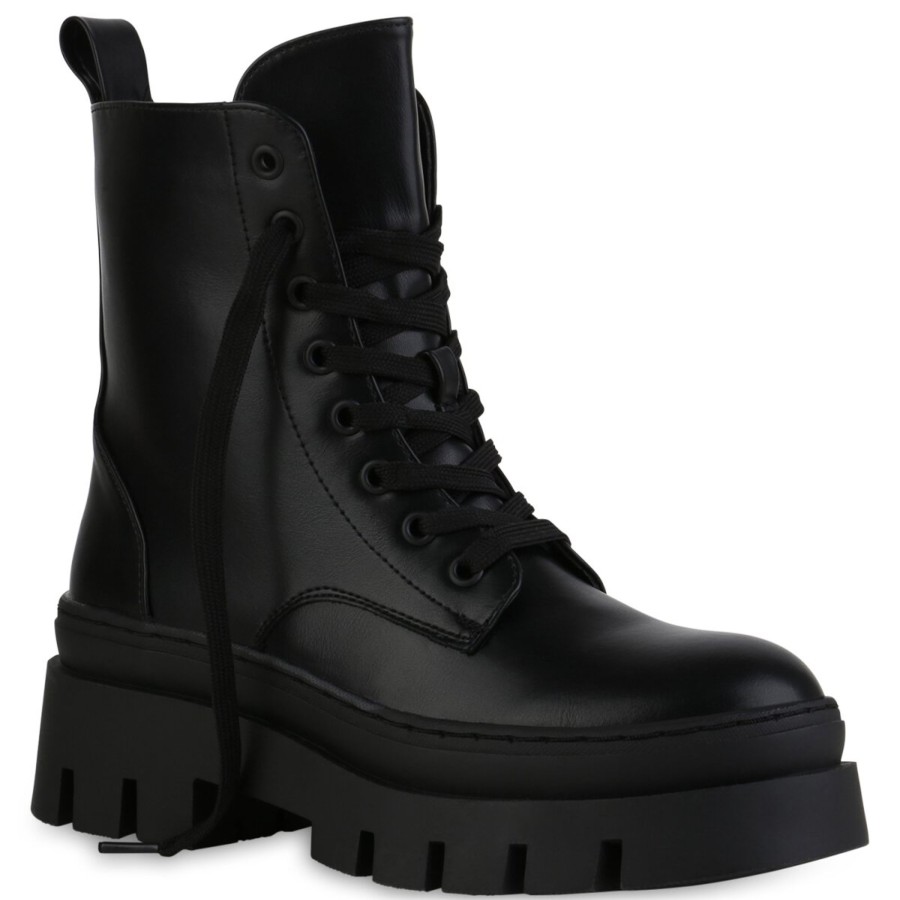 Damenschuhe Stiefelparadies | Damen Plateau Boots In Schwarz