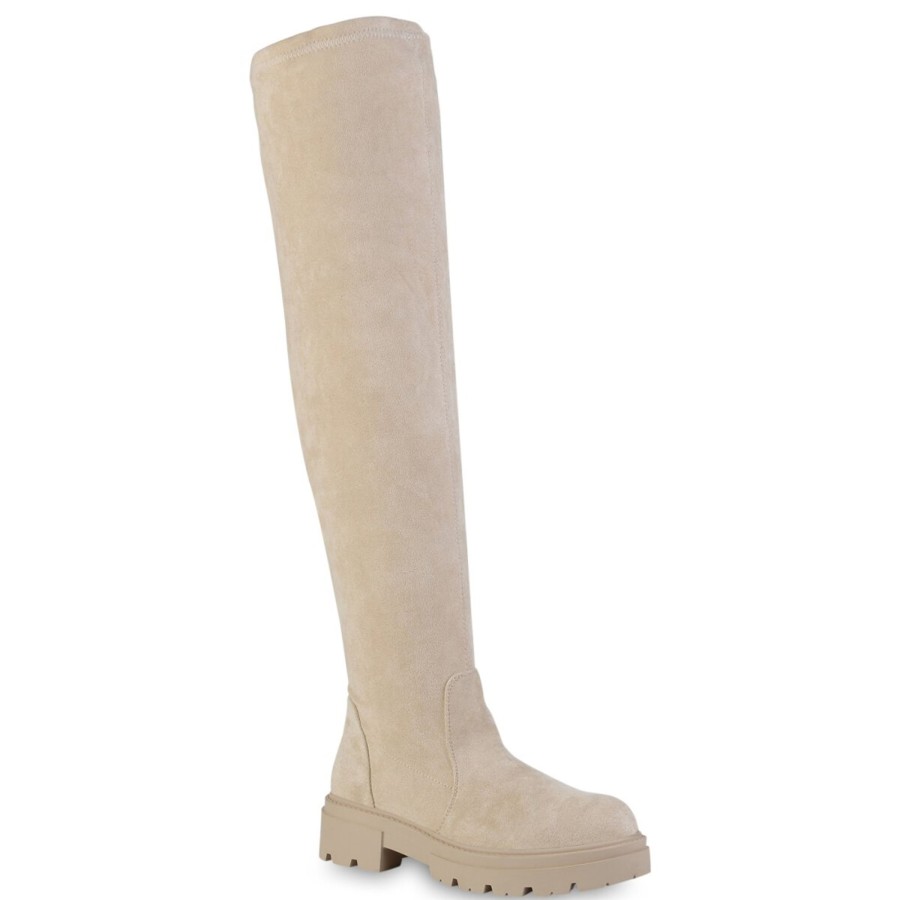 Damenschuhe Stiefelparadies | Damen Overknees In Beige