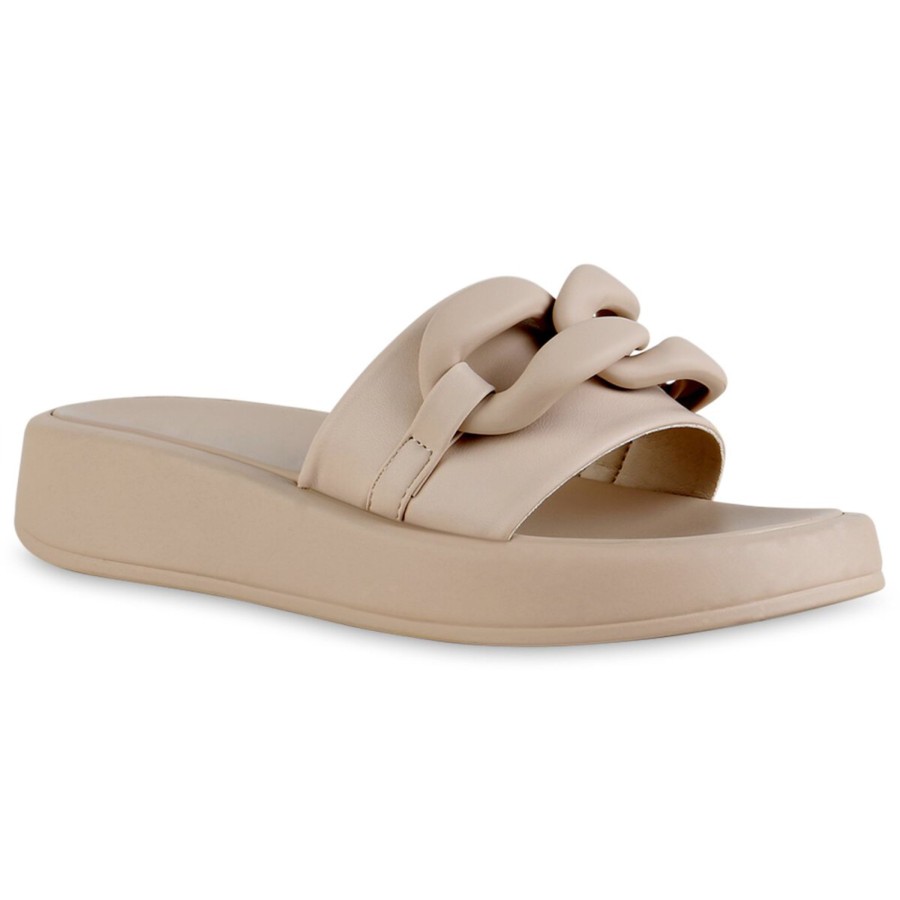 Damenschuhe Stiefelparadies | Damen Pantoletten In Creme