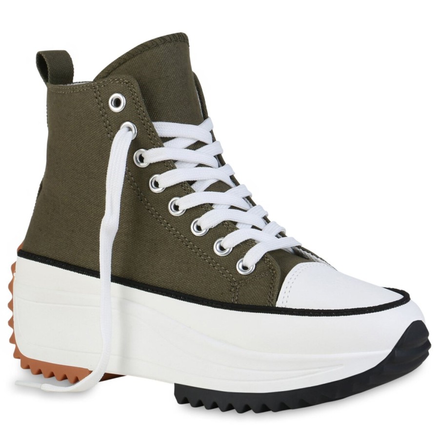 Damenschuhe Stiefelparadies | Damen Sneaker High In Olivgrun