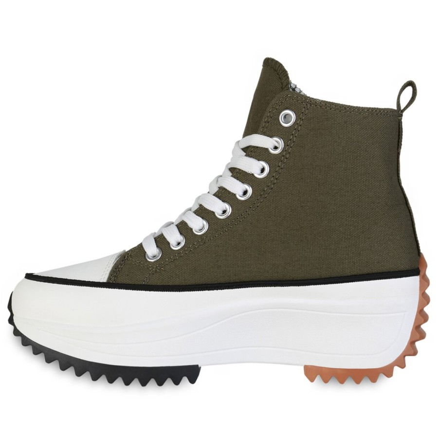 Damenschuhe Stiefelparadies | Damen Sneaker High In Olivgrun