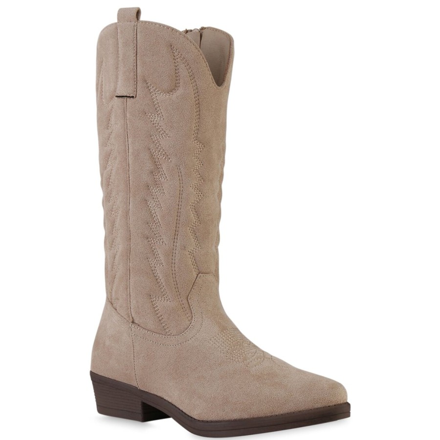 Damenschuhe Stiefelparadies | Damen Cowboystiefel In Beige