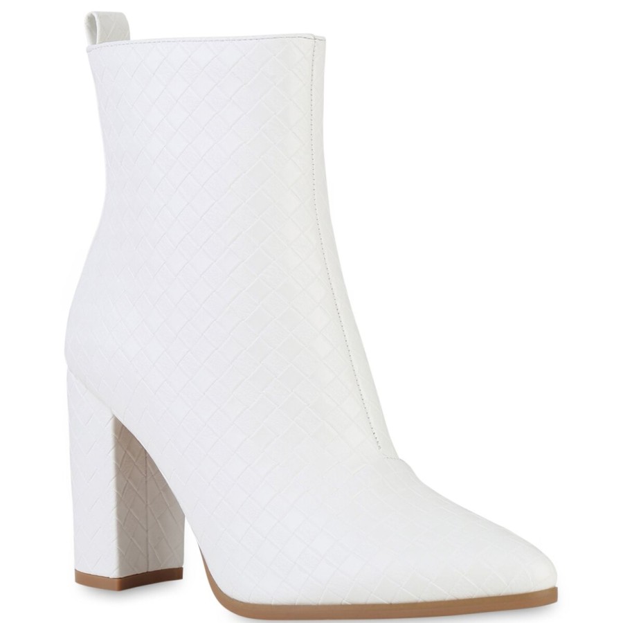 Damenschuhe Stiefelparadies | Damen Klassische Stiefeletten In Weiss Muster