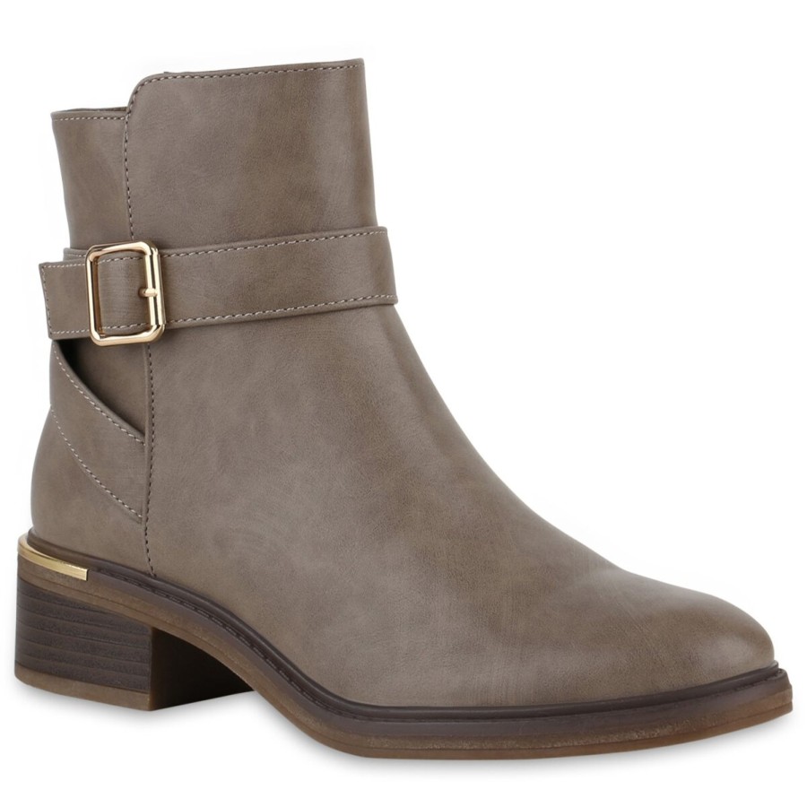 Damenschuhe Stiefelparadies | Damen Biker Boots In Khaki