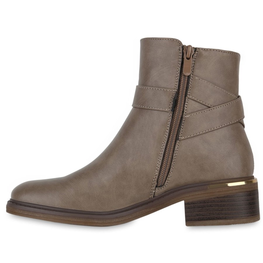 Damenschuhe Stiefelparadies | Damen Biker Boots In Khaki