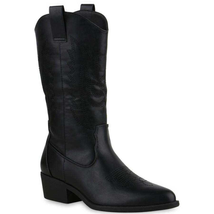 Damenschuhe Stiefelparadies | Damen Cowboystiefel In Schwarz