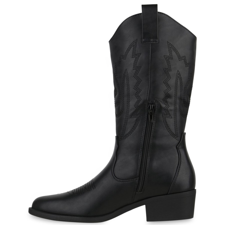 Damenschuhe Stiefelparadies | Damen Cowboystiefel In Schwarz