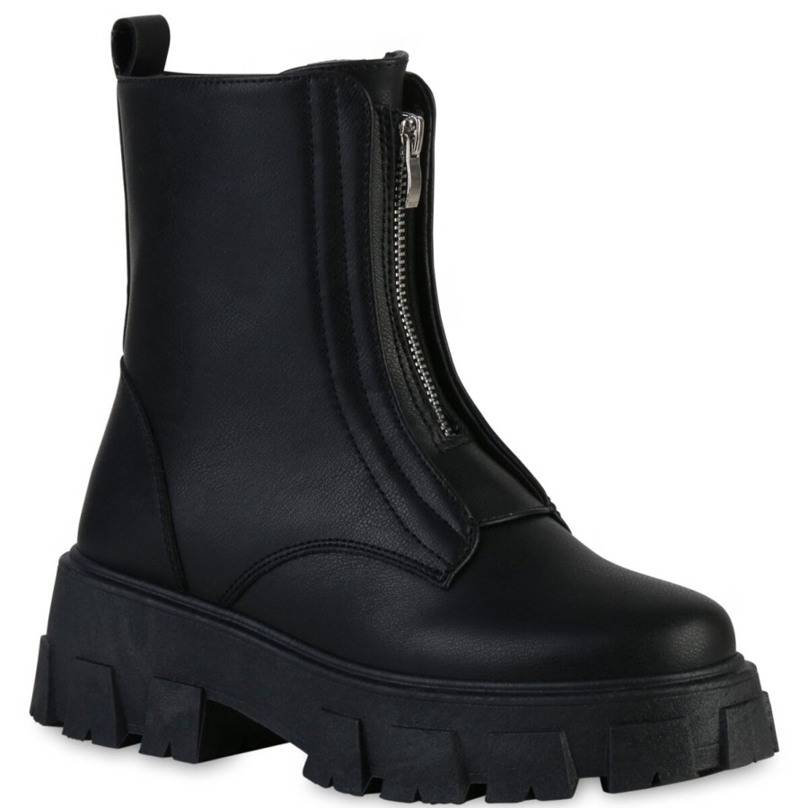 Damenschuhe Stiefelparadies | Damen Plateau Boots In Schwarz