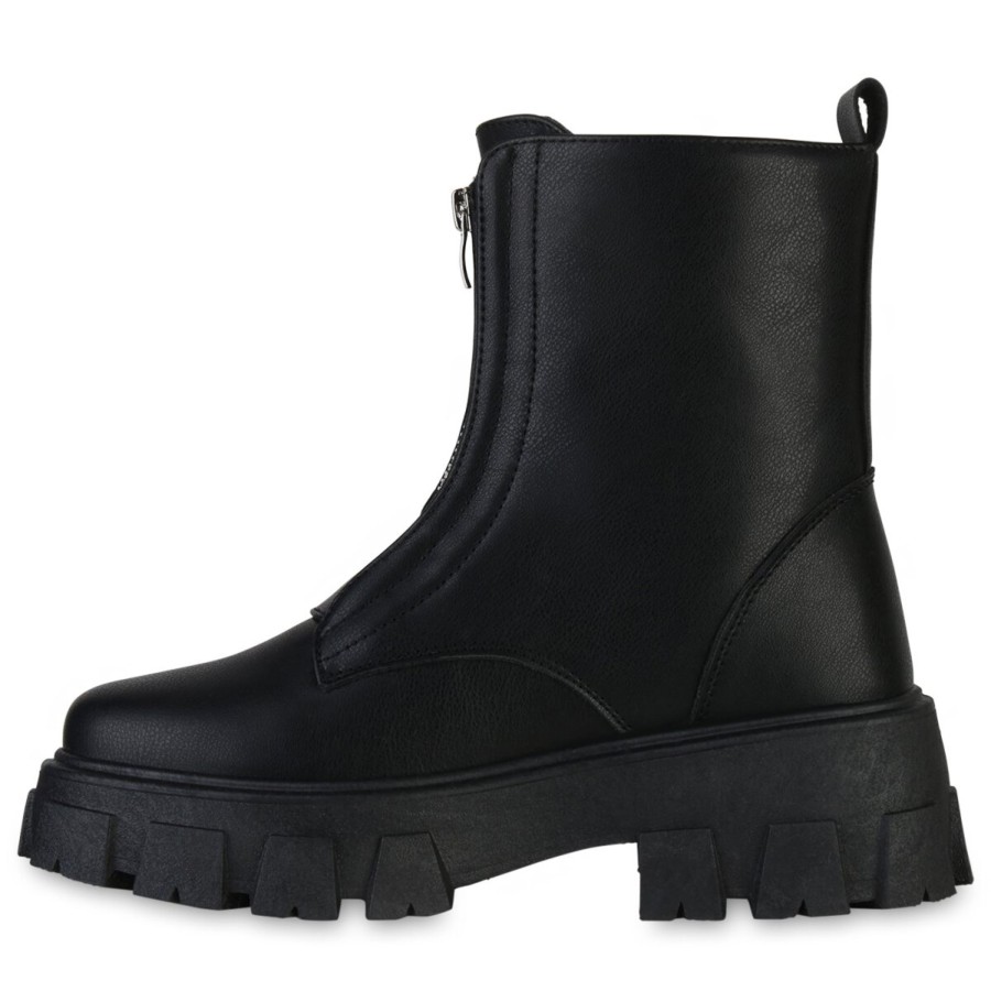 Damenschuhe Stiefelparadies | Damen Plateau Boots In Schwarz