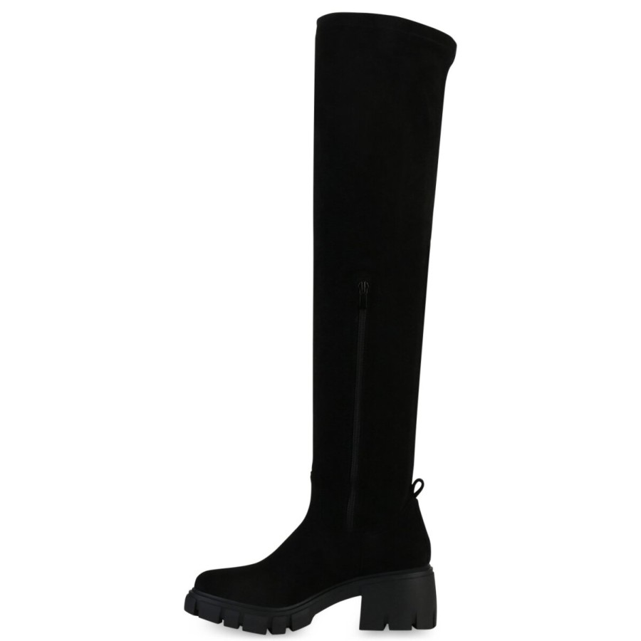 Damenschuhe Stiefelparadies | Damen Overknees In Schwarz Velours