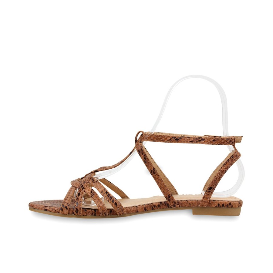 Damenschuhe Stiefelparadies | Damen Riemchensandalen In Braun Snake