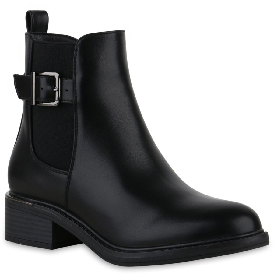 Damenschuhe Stiefelparadies | Damen Biker Boots In Schwarz