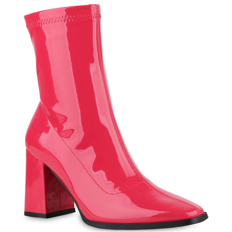 Damenschuhe Stiefelparadies | Damen Klassische Stiefeletten In Fuchsia Lack