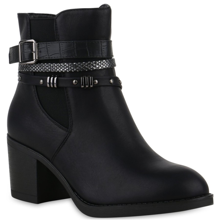 Damenschuhe Stiefelparadies | Damen Biker Boots In Schwarz Kroko