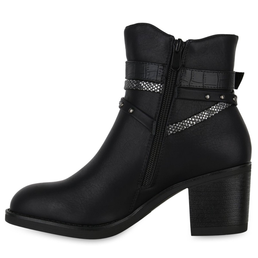 Damenschuhe Stiefelparadies | Damen Biker Boots In Schwarz Kroko