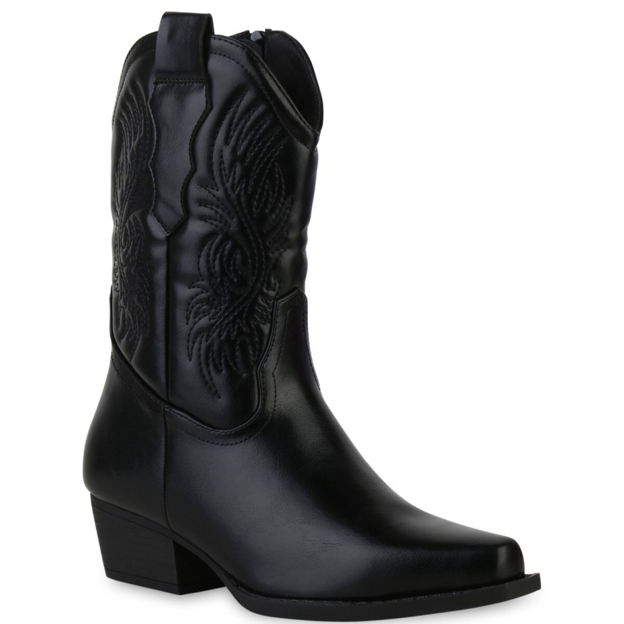 Damenschuhe Stiefelparadies | Damen Cowboy Boots In Schwarz