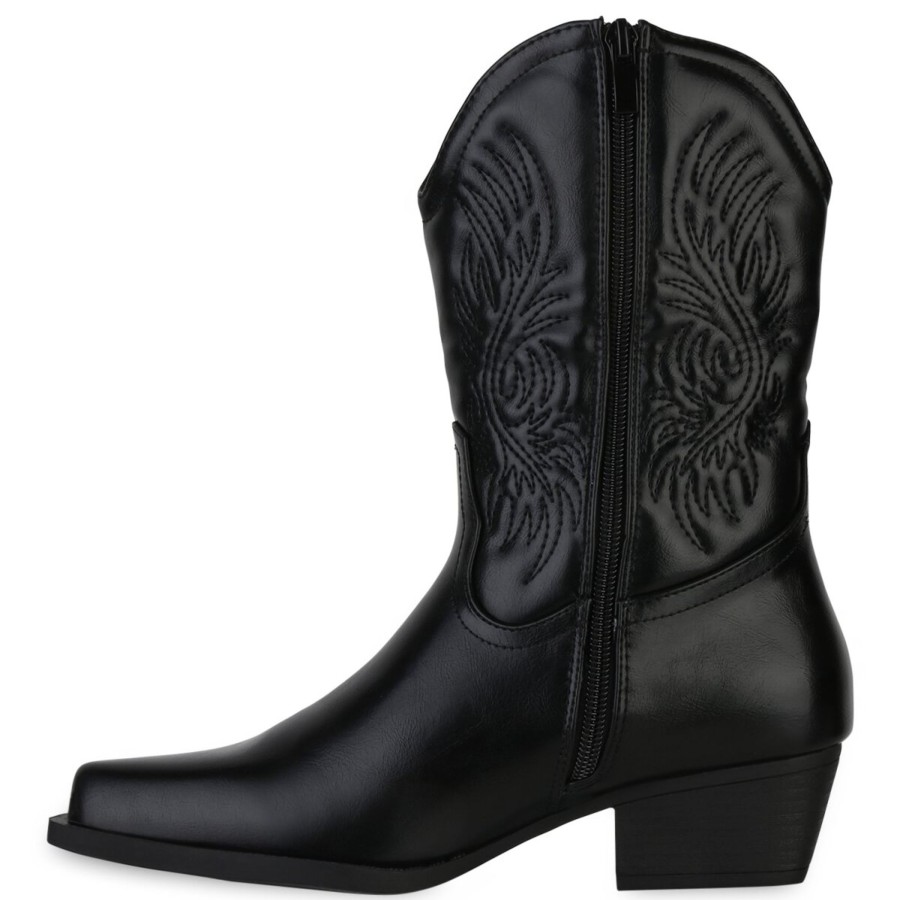 Damenschuhe Stiefelparadies | Damen Cowboy Boots In Schwarz