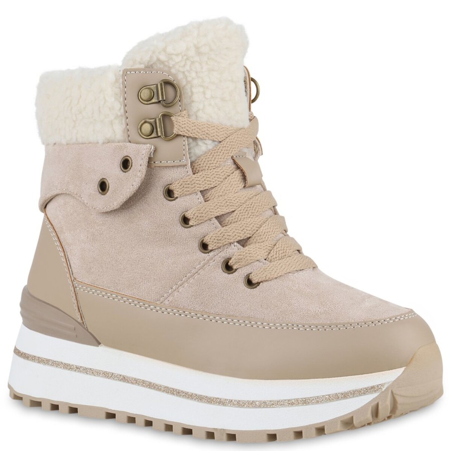 Damenschuhe Stiefelparadies | Damen Plateau Boots In Khaki