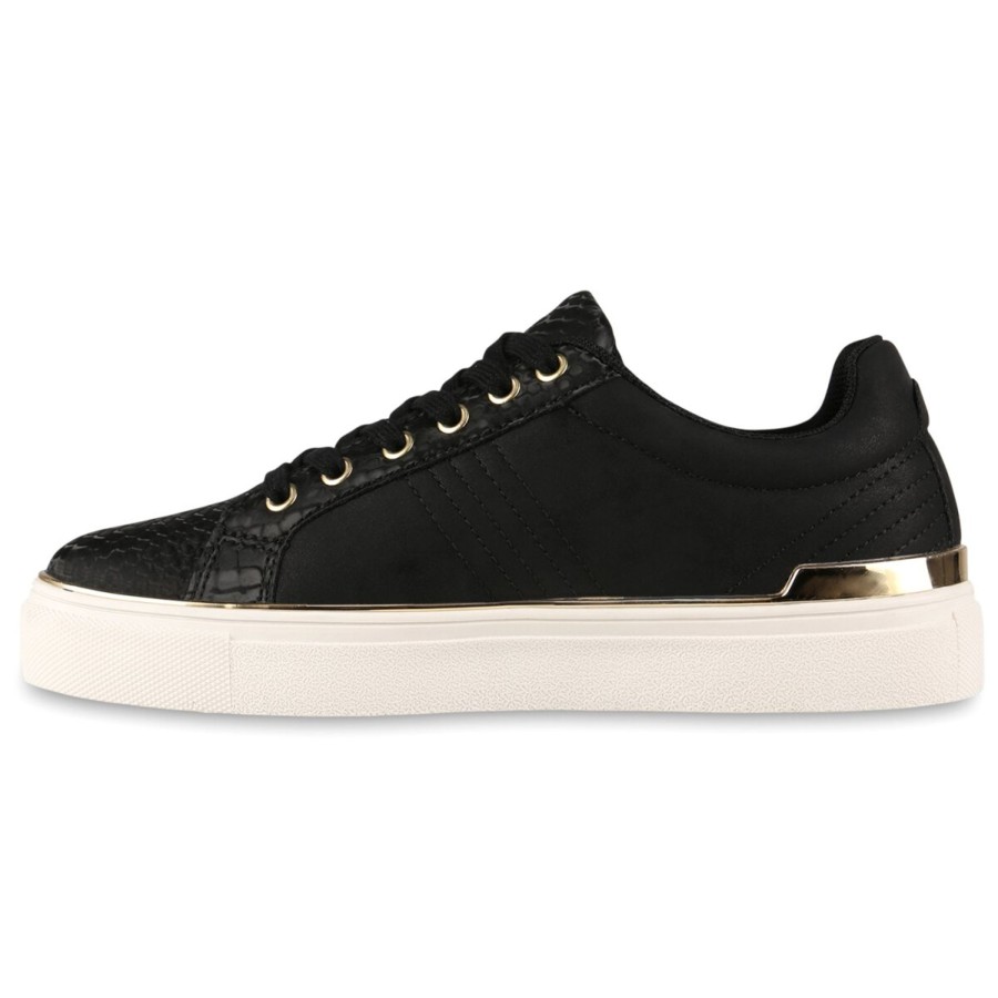 Damenschuhe Stiefelparadies | Damen Sneaker Low In Schwarz Gold Snake