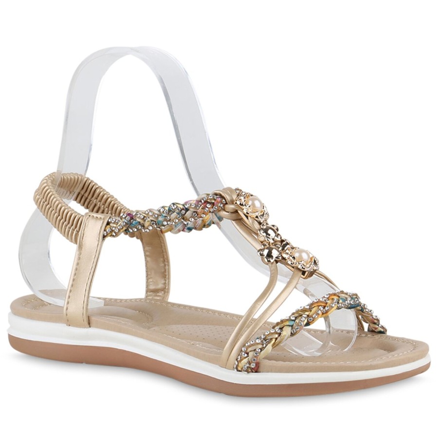 Damenschuhe Stiefelparadies | Damen Riemchensandalen In Tan Muster