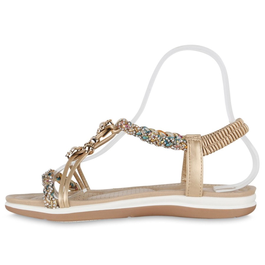 Damenschuhe Stiefelparadies | Damen Riemchensandalen In Tan Muster