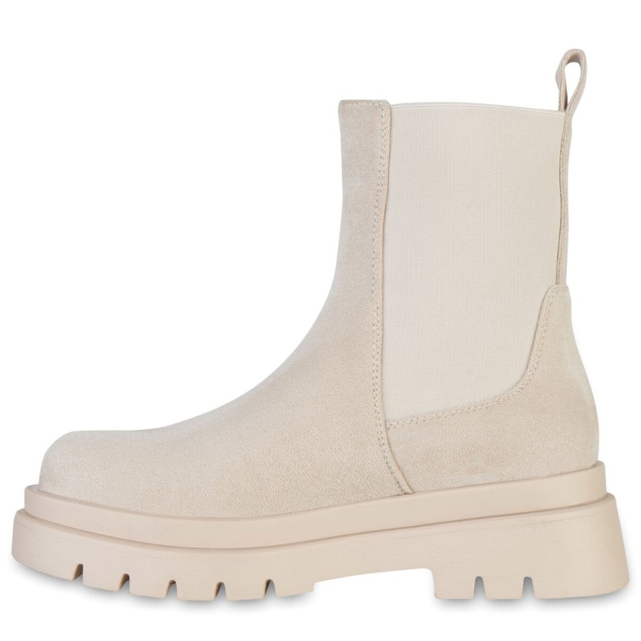 Damenschuhe Stiefelparadies | Damen Plateau Boots In Beige Velours