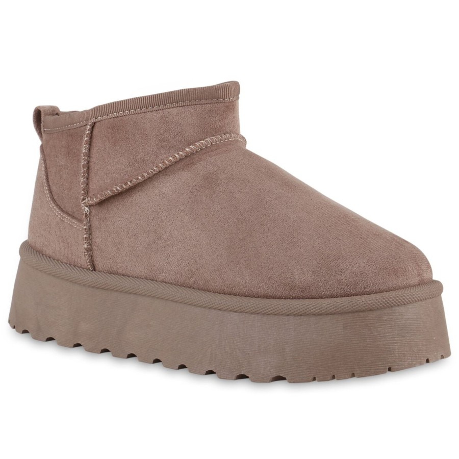 Damenschuhe Stiefelparadies | Damen Plateau Boots In Taupe