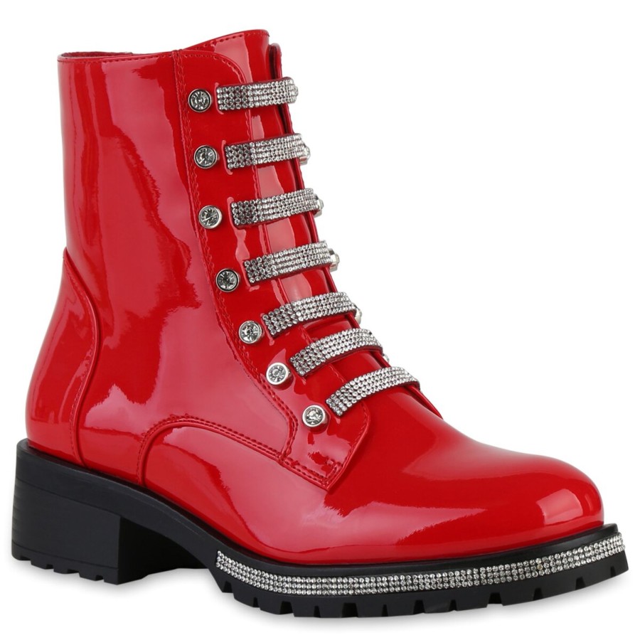 Damenschuhe Stiefelparadies | Damen Klassische Stiefeletten In Rot Lack