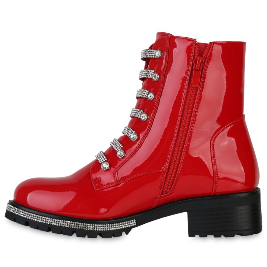 Damenschuhe Stiefelparadies | Damen Klassische Stiefeletten In Rot Lack