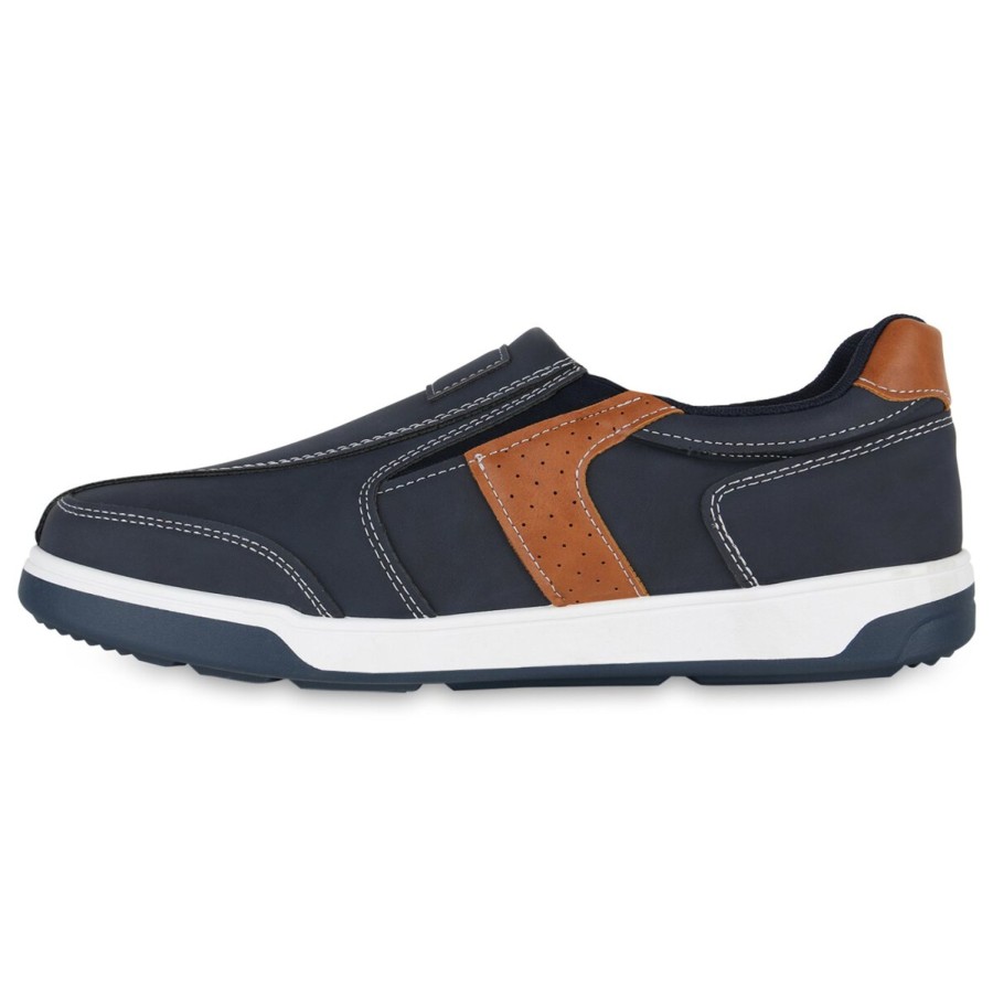 Herrenschuhe Stiefelparadies | Herren Slip Ons In Dunkelblau Hellbraun