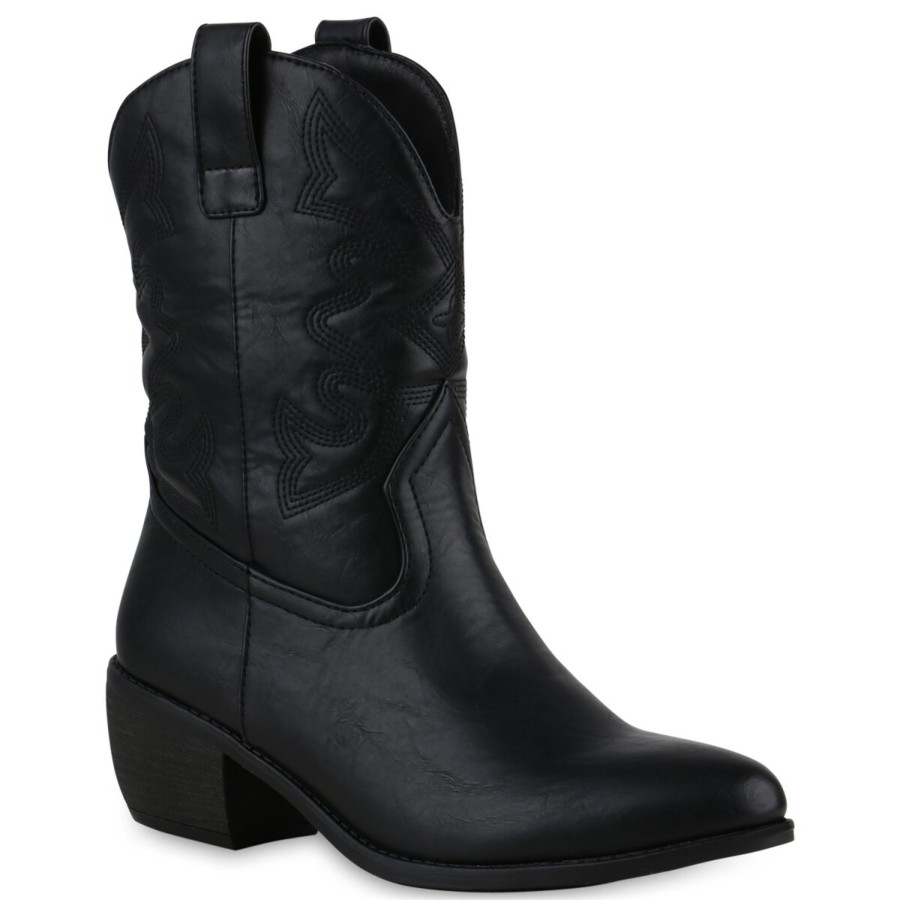 Damenschuhe Stiefelparadies | Damen Cowboy Boots In Schwarz