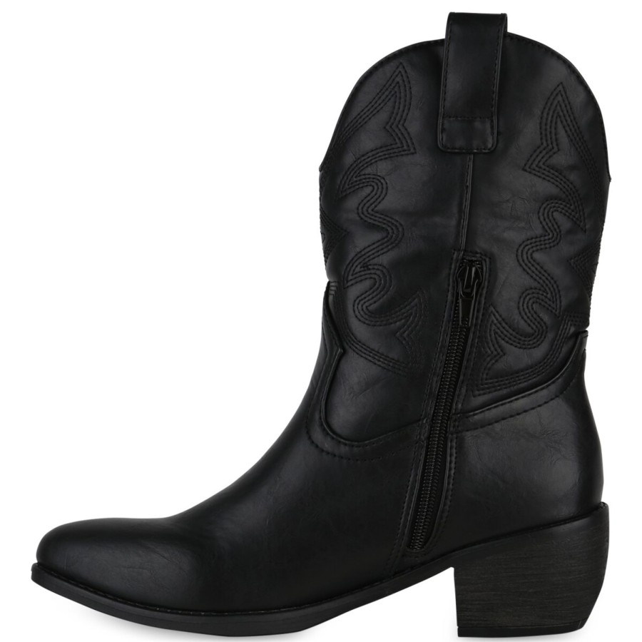 Damenschuhe Stiefelparadies | Damen Cowboy Boots In Schwarz