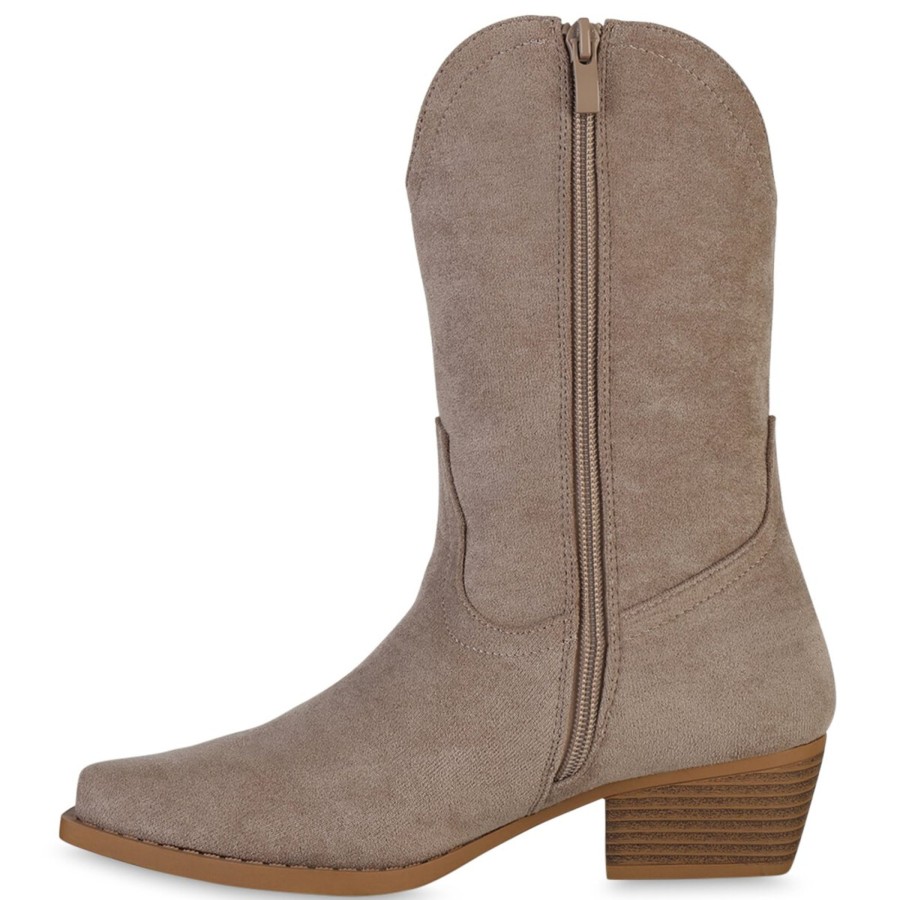 Damenschuhe Stiefelparadies | Damen Cowboy Boots In Taupe