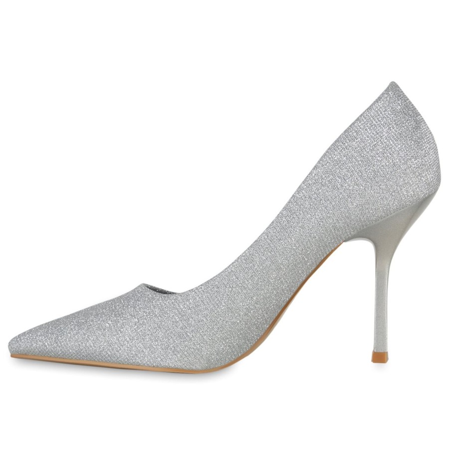 Damenschuhe Stiefelparadies | Damen Spitze Pumps In Silber