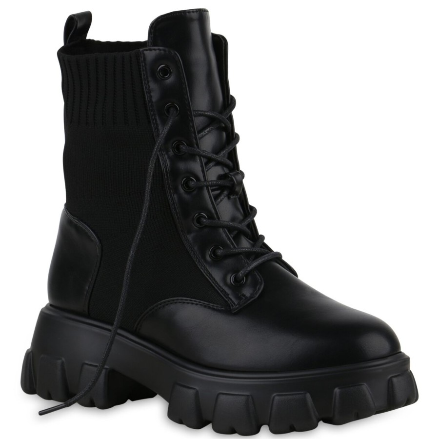 Damenschuhe Stiefelparadies | Damen Plateau Boots In Schwarz