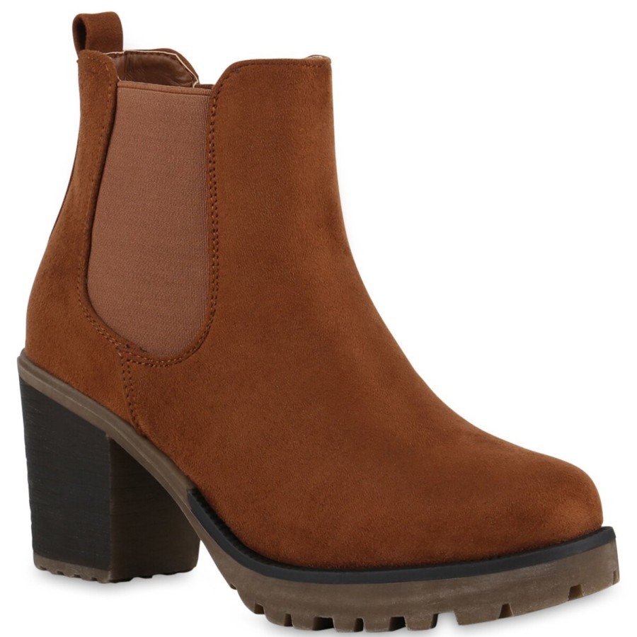 Damenschuhe Stiefelparadies | Damen Chelsea Boots In Hellbraun