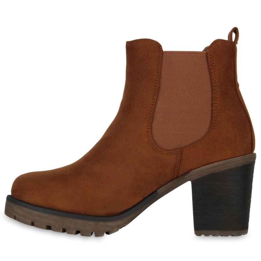 Damenschuhe Stiefelparadies | Damen Chelsea Boots In Hellbraun