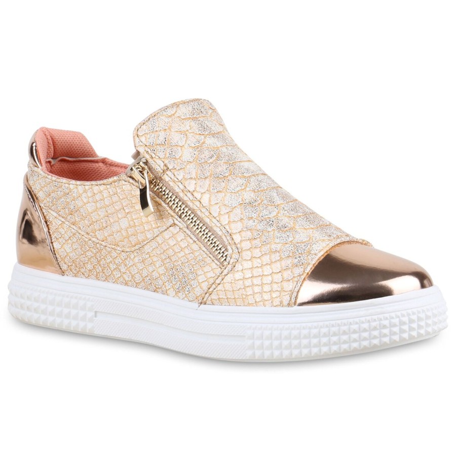 Damenschuhe Stiefelparadies | Damen Sneaker Low In Rose Gold