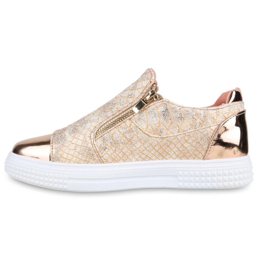 Damenschuhe Stiefelparadies | Damen Sneaker Low In Rose Gold