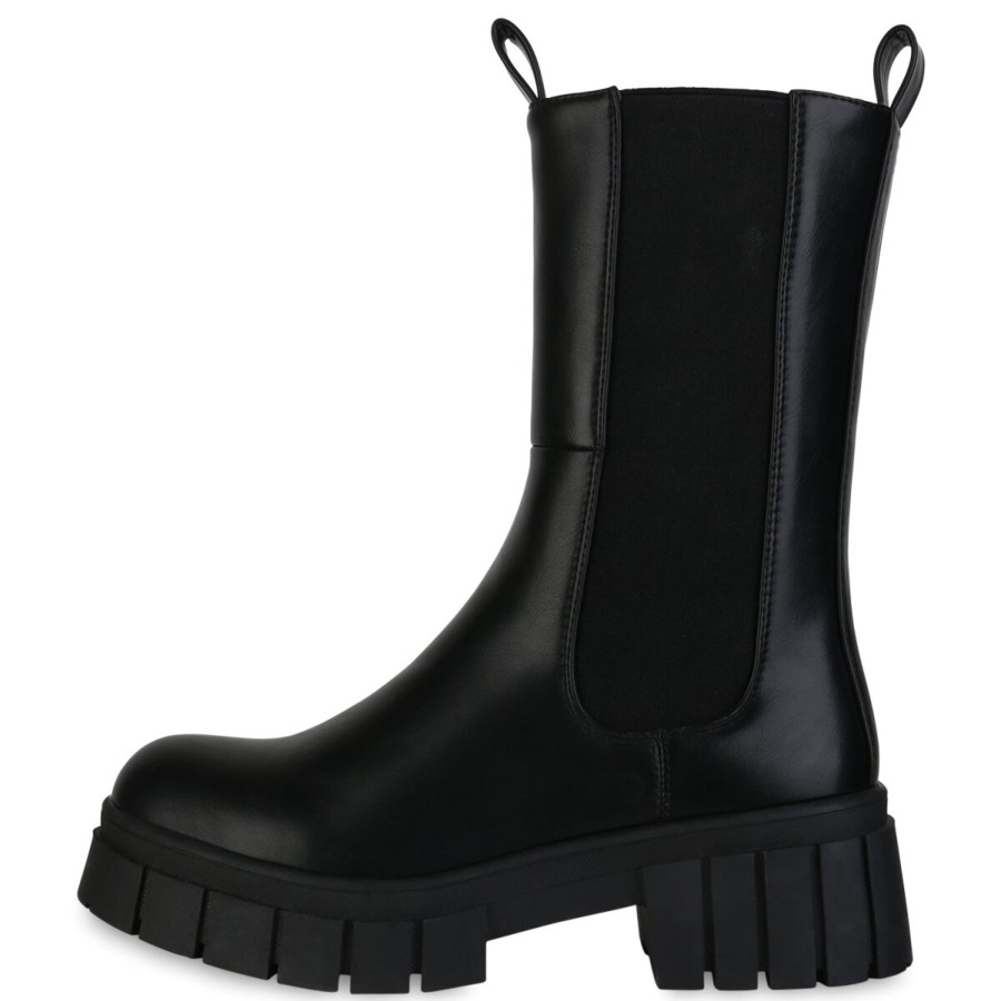 Damenschuhe Stiefelparadies | Damen Plateaustiefel In Schwarz