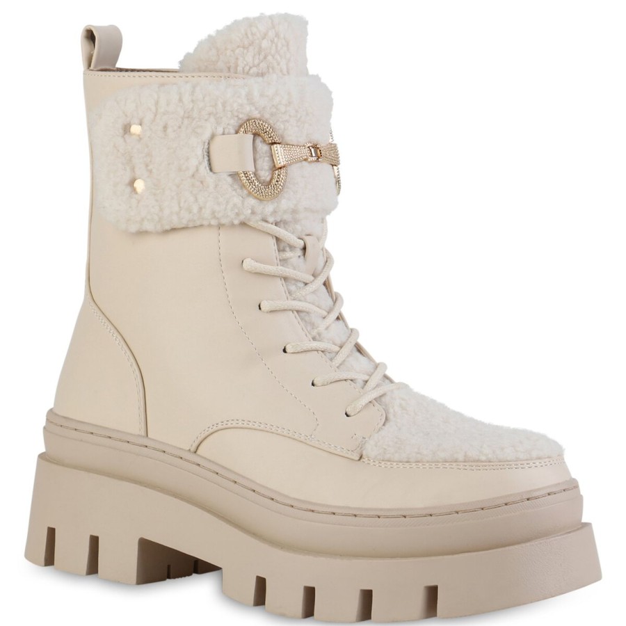 Damenschuhe Stiefelparadies | Damen Plateau Boots In Beige