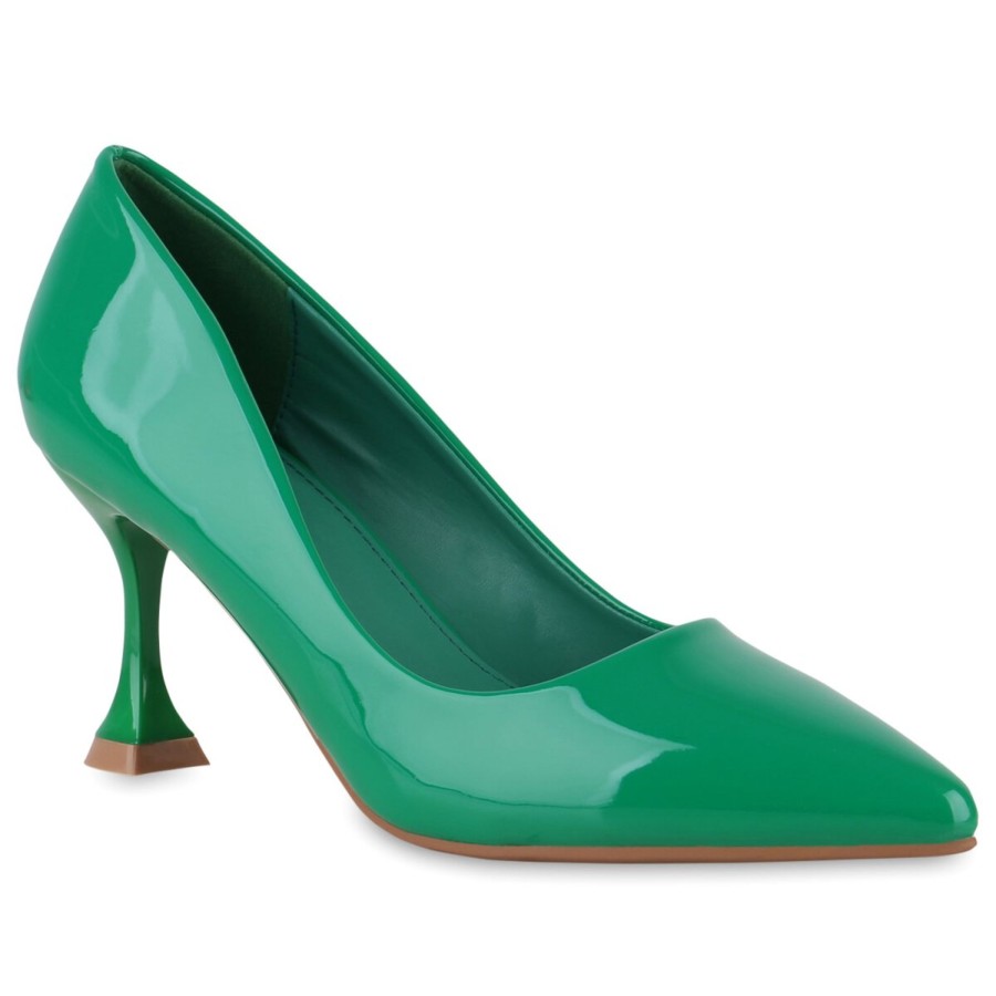 Damenschuhe Stiefelparadies | Damen Spitze Pumps In Grun Lack