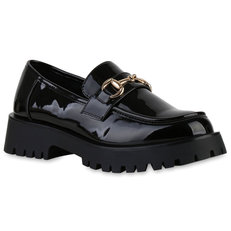 Damenschuhe Stiefelparadies | Damen Plateauschuhe In Schwarz Lack