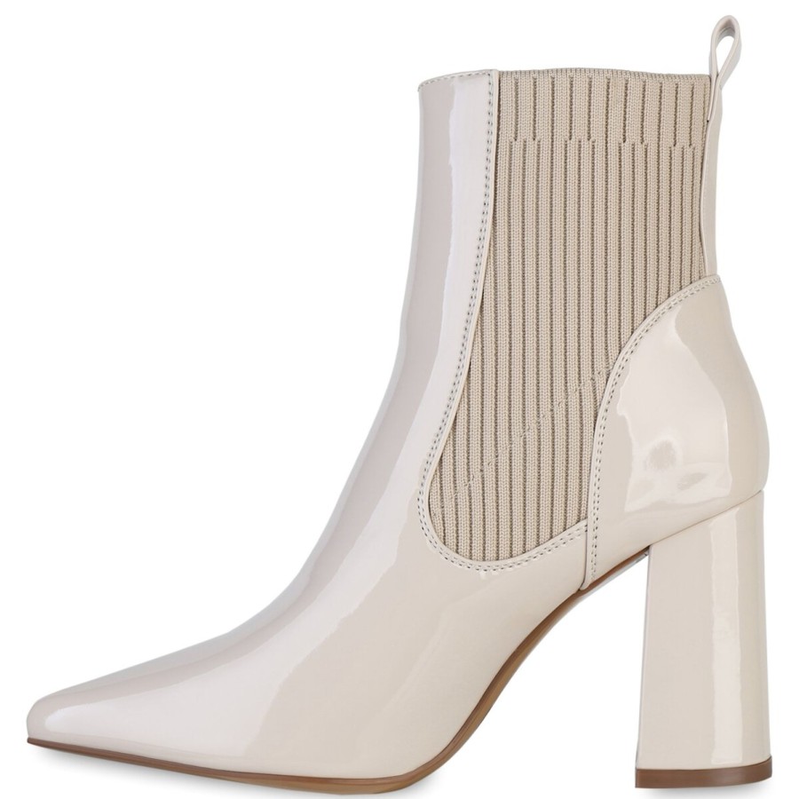 Damenschuhe Stiefelparadies | Damen Schlupfstiefeletten In Beige Lack