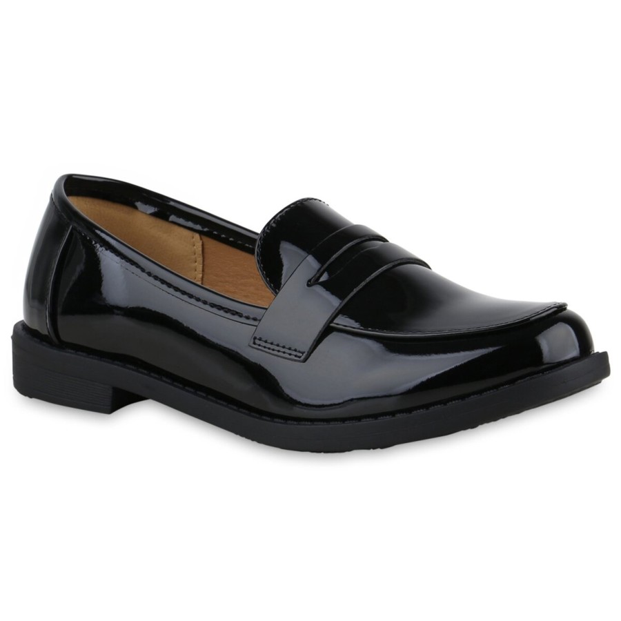 Damenschuhe Stiefelparadies | Damen Loafers In Schwarz Lack