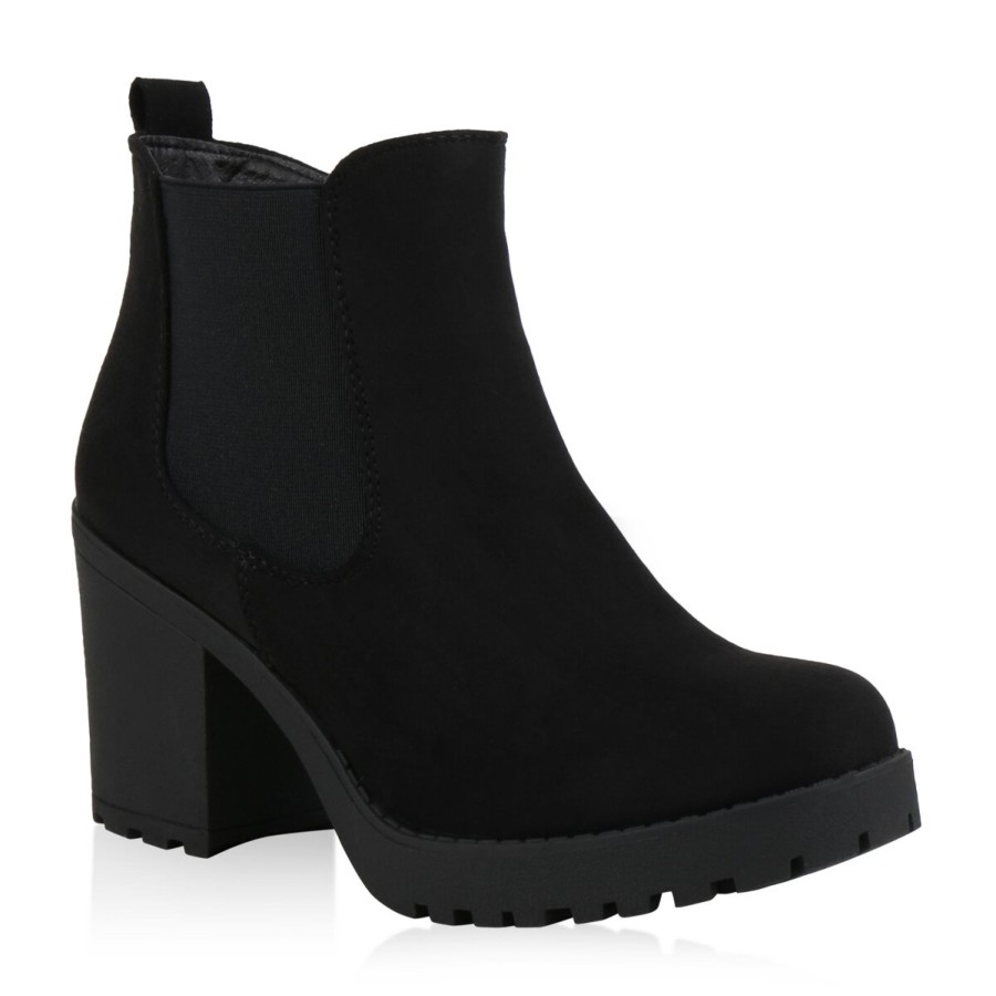 Damenschuhe Stiefelparadies | Damen Klassische Stiefeletten In Schwarz Velours