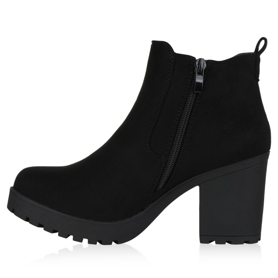 Damenschuhe Stiefelparadies | Damen Klassische Stiefeletten In Schwarz Velours