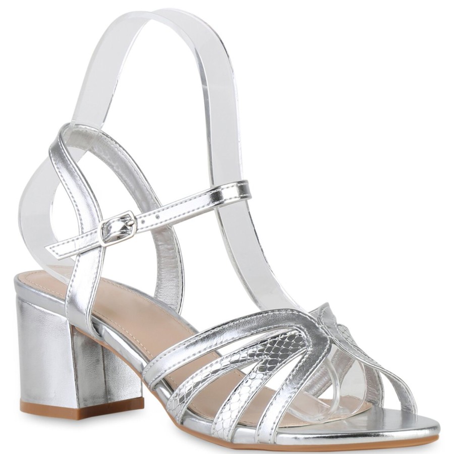 Damenschuhe Stiefelparadies | Damen Klassische Sandaletten In Silber Snake